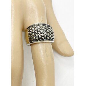 Vintage 925 Sterling Silver Pave Domed Marcasite Dinner Cocktail Ring Size 8.75